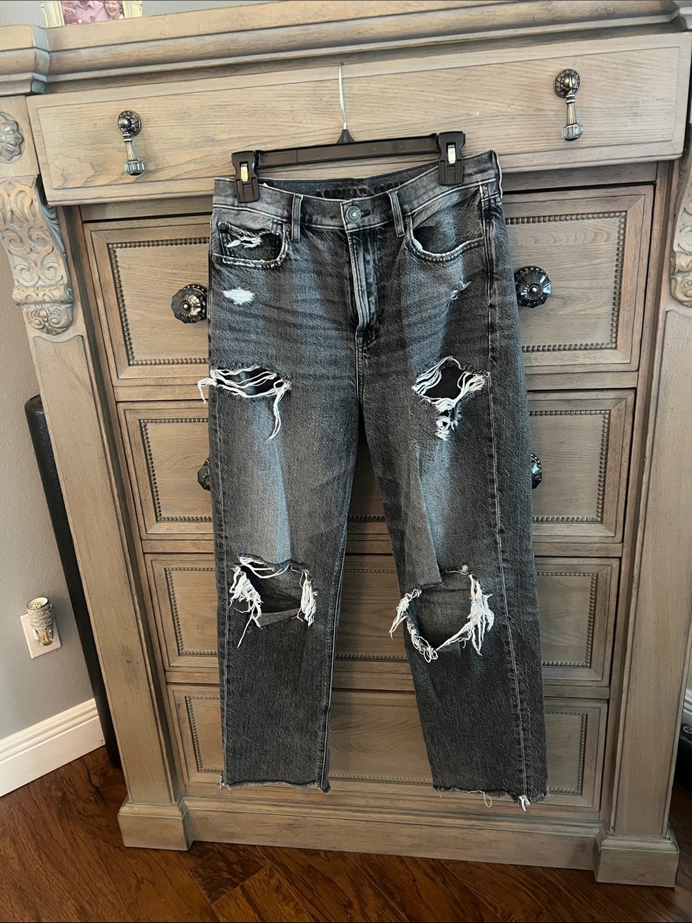 Relaxed Fit Distressed Gray Womens Jeans